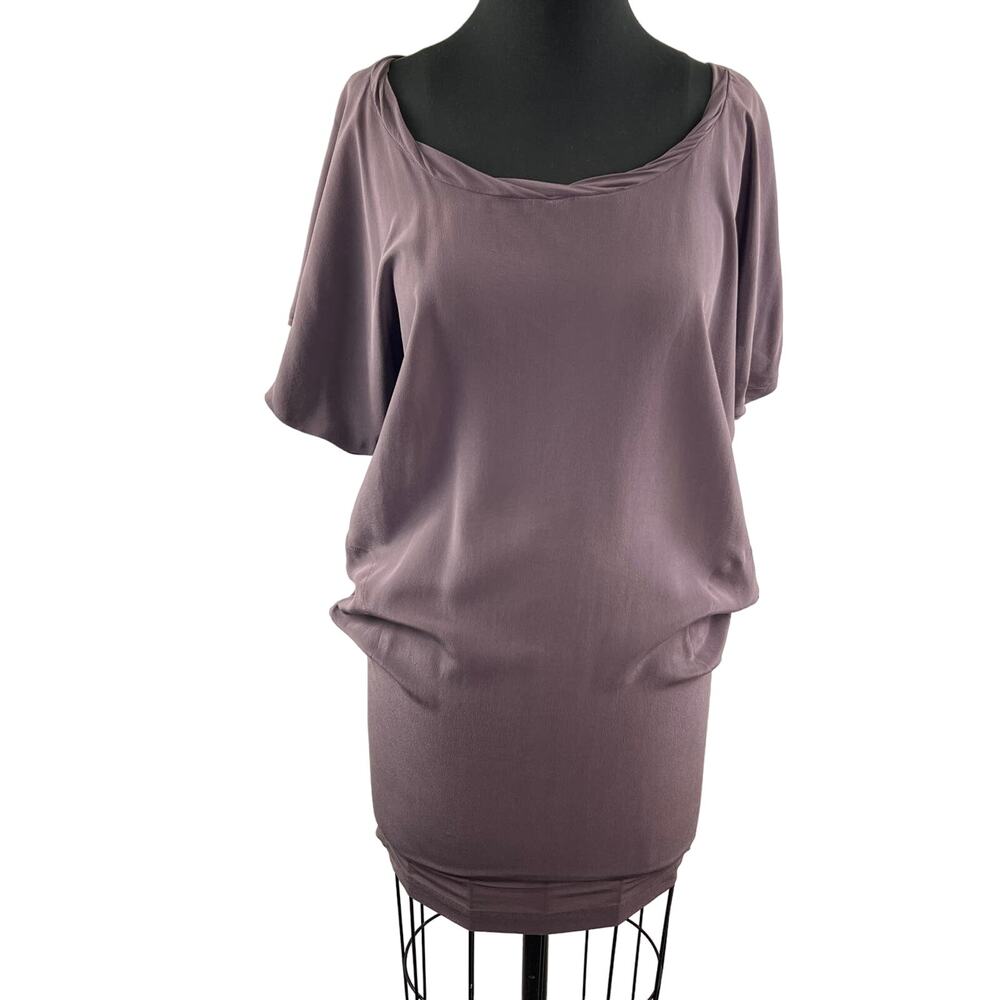 Anthropologie Left of Center Purple Bodycon Dress Boat Neck Short Sleeve M
